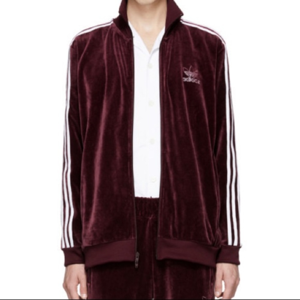 Adidas Originals Long Sleeve Velvet Velour Zip Up - Maroon